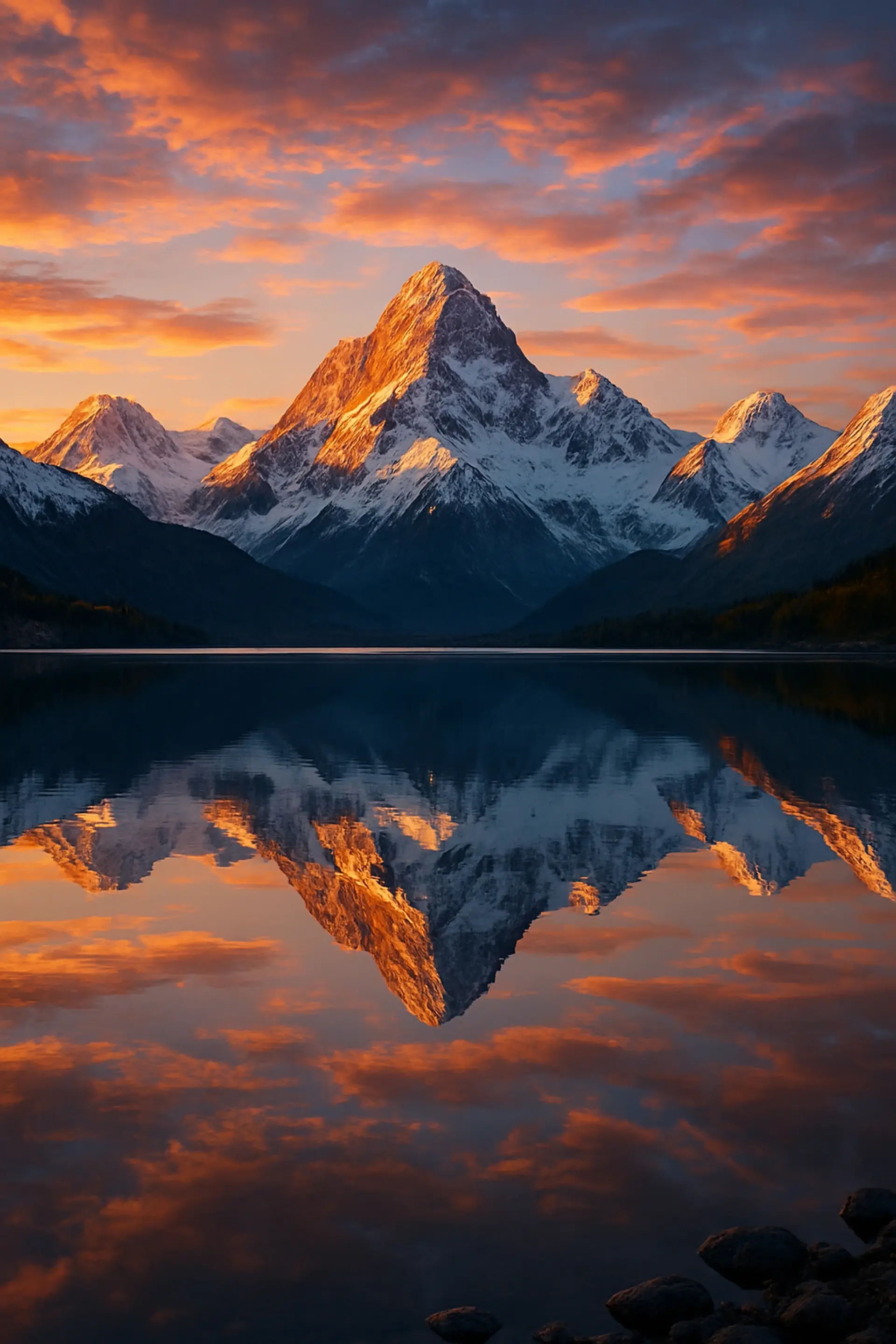 Grand Teton mountain range at sunset